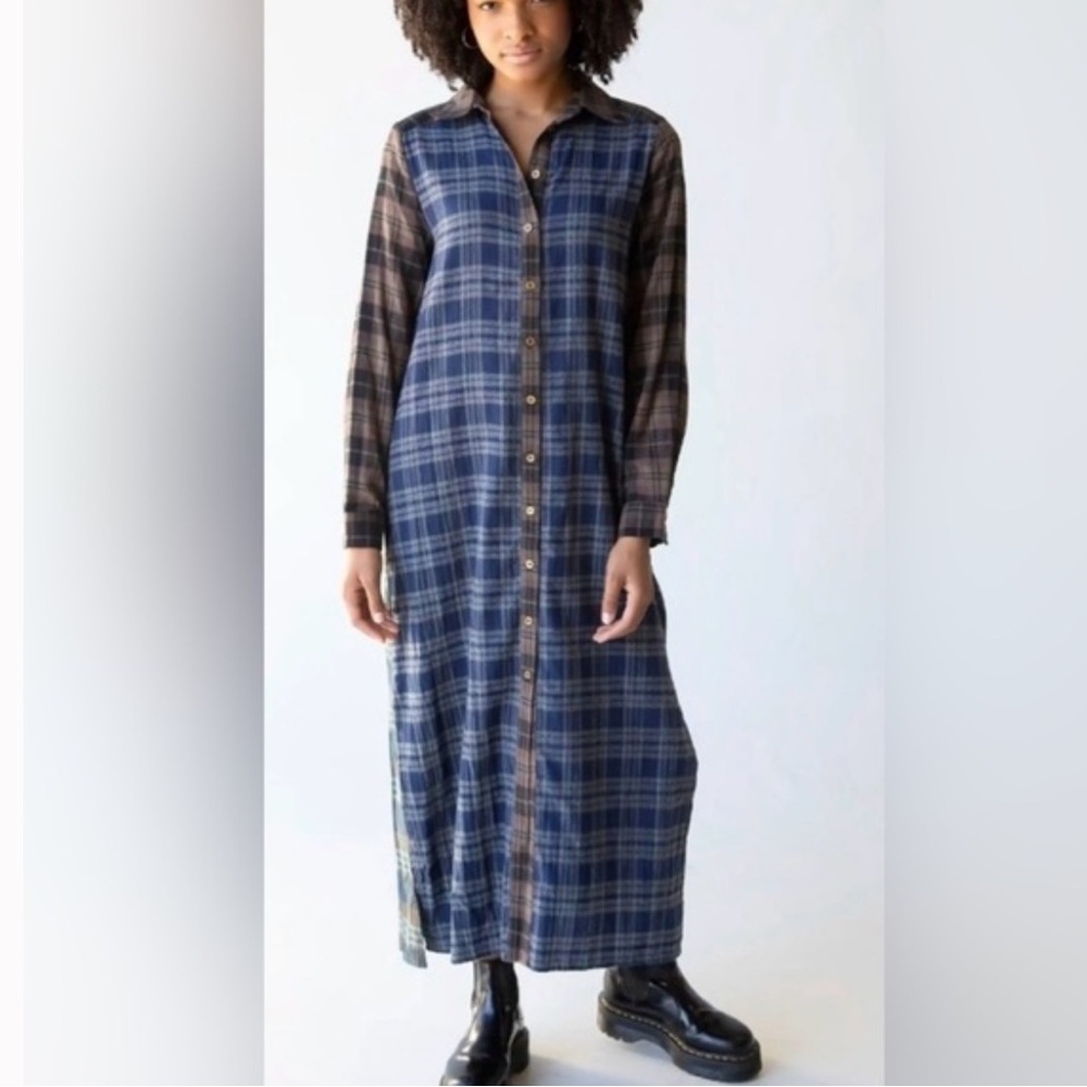 NATURAL LIFE Esme Long Sleeve Plaid Shirt Dress 100% Cotton M - Picture 2 of 7